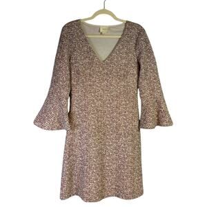 Maeve Anthropologie Pink & Cream Tweed V-Neck Dress Size Small U0415